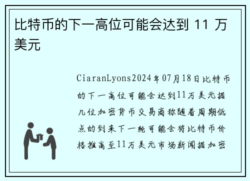 比特币的下一高位可能会达到 11 万美元 